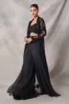 Buy_Awigna_Black Organza, Net Embroidery, Sequins Open Neck, Celestite Jacket Sharara Set _Online_at_Aza_Fashions