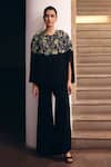 Buy Studio Radical Black Georgette Round , Sweetheart Foliage Pleated Cape And Pant Set at Aza Fashions Buy_Studio Radical_Black Georgette Round , Sweetheart Foliage Pleated Cape And Pant Set _at_Aza_Fashions