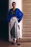 Buy_Studio Radical_Blue Organza, Georgette, Cotton Color Block Cape Shirt And Draped Skirt Set _at_Aza_Fashions