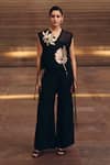 Buy Studio Radical Black Cotton, Silk V-neck Floral Applique Bib And Boot Cut Pant Set at Aza Fashions Buy_Studio Radical_Black Cotton, Silk V-neck Floral Applique Bib And Boot Cut Pant Set _at_Aza_Fashions