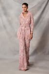 Buy_Awigna_Pink Net Embroidery, Sequins, Beads, Fringe Ukraine Peplum Top And Pant Set _at_Aza_Fashions