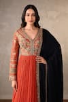 Buy_Onaya_Orange Organza, Tissue Applique, Sequins, Beads, Crushed Anarkali And Dupatta Set _Online_at_Aza_Fashions
