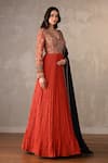 Shop_Onaya_Orange Organza, Tissue Applique, Sequins, Beads, Crushed Anarkali And Dupatta Set _Online_at_Aza_Fashions