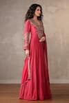 Buy_Onaya_Pink Organza, Tissue Applique, Sequins, Embroidery V-neck Anarkali And Dupatta Set _Online_at_Aza_Fashions
