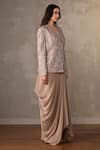 Buy_Onaya_Beige Crepe Mirrors, Sequins Sweetheart Neck, Work Jacket Skirt Set _Online_at_Aza_Fashions