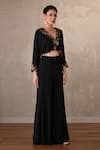 Onaya_Black Georgette Embroidery, Mirrors, Thread Embellished Crop Top And Trouser Set _Online_at_Aza_Fashions