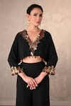 Shop_Onaya_Black Georgette Embroidery, Mirrors, Thread Embellished Crop Top And Trouser Set _Online_at_Aza_Fashions