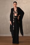 Buy_Onaya_Black Georgette Embroidery, Mirrors V-, Open Embellished Cape Skirt Set _at_Aza_Fashions