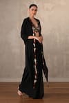 Shop_Onaya_Black Georgette Embroidery, Mirrors V-, Open Embellished Cape Skirt Set _Online_at_Aza_Fashions