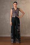 Buy_Onaya_Black Silk Sequins, Beads, Pearls V-neck Printed Waistcoat And Wide Leg Pant Set _at_Aza_Fashions