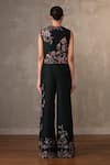 Shop_Onaya_Black Silk Sequins, Beads, Pearls V-neck Printed Waistcoat And Wide Leg Pant Set _at_Aza_Fashions
