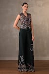 Buy_Onaya_Black Silk Sequins, Beads, Pearls V-neck Printed Waistcoat And Wide Leg Pant Set _Online_at_Aza_Fashions