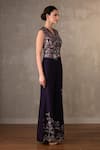 Shop_Onaya_Purple Silk Sequins, Beads, Pearls Embroidered Waistcoat And Wide Leg Pant Set _Online_at_Aza_Fashions