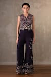 Buy_Onaya_Purple Silk Sequins, Beads, Pearls Embroidered Waistcoat And Wide Leg Pant Set _at_Aza_Fashions