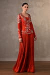 Onaya_Red Silk Sequins, Beads Sweetheart Neck, Embroidered Jacket Pant Set _Online_at_Aza_Fashions