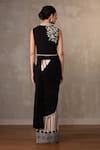 Shop_Onaya_Black Georgette Sequins, Beads, Stones V-neck, Work Pre-draped Saree Jacket Set _at_Aza_Fashions