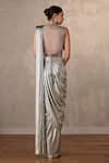Shop_Onaya_Silver Lycra Sequins V-neck Pre-draped Saree And Embellished Blouse Set _at_Aza_Fashions