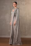 Onaya_Grey Crepe, Net Sequins, Beads, Embellished Pre-draped Saree Jacket Set _Online_at_Aza_Fashions