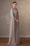 Buy_Onaya_Grey Crepe, Net Sequins, Beads, Embellished Pre-draped Saree Jacket Set _Online_at_Aza_Fashions