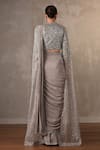 Shop_Onaya_Grey Crepe, Net Sequins, Beads, Embellished Pre-draped Saree Jacket Set _at_Aza_Fashions