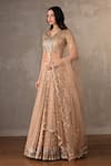 Onaya_Beige Organza Beads, Stones, Metallic Thread, Badla Moti Lehenga Set _Online_at_Aza_Fashions