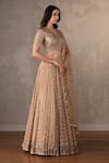 Buy_Onaya_Beige Organza Beads, Stones, Metallic Thread, Badla Moti Lehenga Set _Online_at_Aza_Fashions