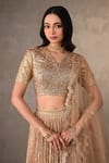 Onaya_Beige Organza Beads, Stones, Metallic Thread, Badla Moti Lehenga Set _at_Aza_Fashions
