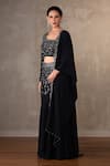 Buy_Onaya_Black Georgette Sequins, Stones, Embroidery, Beads Asymmetric Lehenga Set _Online_at_Aza_Fashions