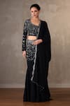 Buy_Onaya_Black Georgette Sequins, Stones, Embroidery, Beads Asymmetric Lehenga Set _at_Aza_Fashions