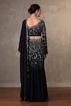 Shop_Onaya_Black Georgette Sequins, Stones, Embroidery, Beads Asymmetric Lehenga Set _at_Aza_Fashions
