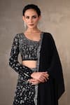Shop_Onaya_Black Georgette Sequins, Stones, Embroidery, Beads Asymmetric Lehenga Set _Online_at_Aza_Fashions
