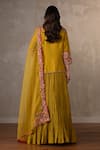 Shop_Onaya_Mustard Organza Embroidery, Applique, Sequins, Front Open Jacket Lehenga Set _at_Aza_Fashions