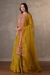 Onaya_Mustard Organza Embroidery, Applique, Sequins, Front Open Jacket Lehenga Set _Online_at_Aza_Fashions