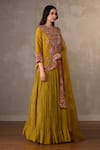 Buy_Onaya_Mustard Organza Embroidery, Applique, Sequins, Front Open Jacket Lehenga Set _Online_at_Aza_Fashions