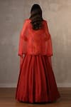 Shop_Onaya_Red Silk Zari, Embroidery, Sequins, Stones V-neck Zardosi Thread Lehenga Set _at_Aza_Fashions