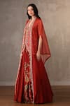 Buy_Onaya_Red Silk Zari, Embroidery, Sequins, Stones V-neck Zardosi Thread Lehenga Set _Online_at_Aza_Fashions