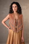 Shop_Onaya_Orange Tissue Pearls, Sequins, Beads, Cut Work Embroidered Jacket Lehenga Set _Online_at_Aza_Fashions