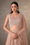 Shop_Onaya_Beige Net Sequins, Beads V-neck And Wavy Embroidered Lehenga Set _Online_at_Aza_Fashions