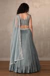 Shop_Onaya_Blue Satin, Chiffon Sequins, Beads, Pearls, Pleated Lehenga Blouse Set _at_Aza_Fashions