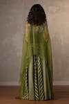 Shop_Onaya_Green Brocade Sequins, Embroidery, Stones Sweetheart Neck, Lehenga Set With Cape _at_Aza_Fashions