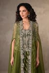Shop_Onaya_Green Brocade Sequins, Embroidery, Stones Sweetheart Neck, Lehenga Set With Cape _Online_at_Aza_Fashions