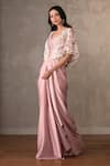 Buy_Onaya_Pink Satin Embroidery, Lace, Tassels V-, Open Cape And Draped Gown Set _Online_at_Aza_Fashions