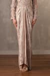 Buy_Onaya_Pink Sequins, Beads, Crystals, Feathers High , Round Embellished Gown _Online_at_Aza_Fashions