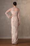 Shop_Onaya_Pink Sequins, Beads, Crystals, Feathers High , Round Embellished Gown _at_Aza_Fashions