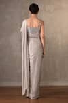 Shop_Onaya_Grey Satin Mirrors, Sequins Sweetheart Neck, One And Cheed Work Saree Gown _at_Aza_Fashions