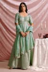 Buy_Parshya_Green Brocade, Chiffon Embroidery, Sequins, Tissue Hand Anarkali With Dupatta _at_Aza_Fashions