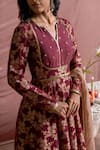 Parshya_Fuchsia Brocade, Chiffon, Silk Embroidery, Floral Woven Anarkali Palazzo Set _Online_at_Aza_Fashions