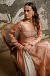 Shop_Parshya_Peach Brocade, Chiffon, Silk Embroidery Square Embellished Anarkali Palazzo Set _Online_at_Aza_Fashions