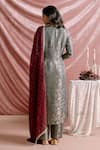 Shop_Parshya_Grey Brocade, Shantoon, Chiffon Mirrors, Banarasi Tissue Kurta Pant Set _at_Aza_Fashions