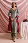 Buy_Parshya_Grey Brocade, Shantoon, Chiffon Mirrors, Banarasi Tissue Kurta Pant Set _at_Aza_Fashions
